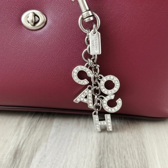 Coach Logo Alphabet Letter Bag Charm Silver Pave Crystal Keychain Pristine - Picture 4 of 6